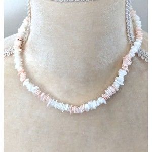 Vintage Pale Pink Puka Shell Necklace 14" Beachy Surfer Coastal Choker